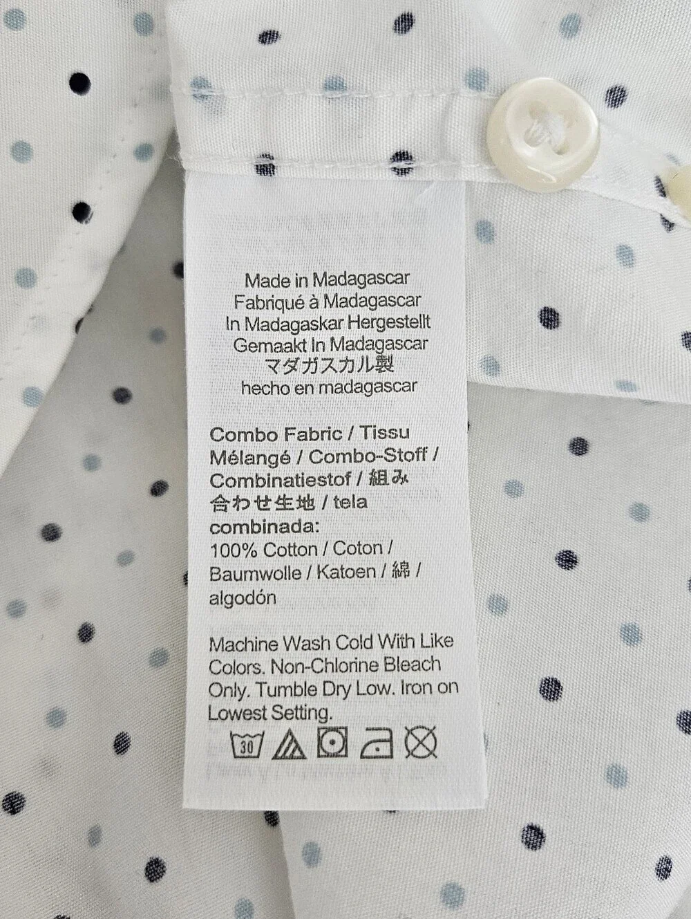 J.CREW Slim Fit Shirt White Polka Dot Long Sleeve Button Up Collared Mens Medium